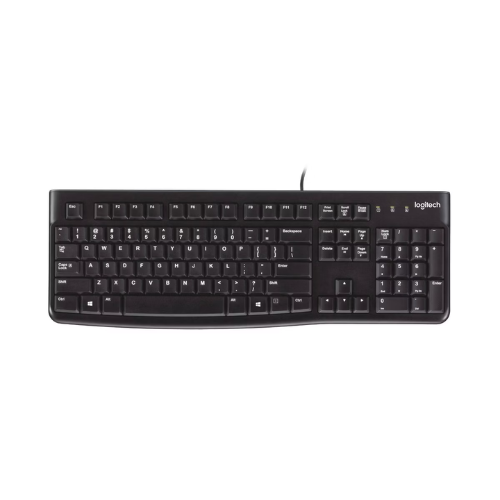 Logitech K120 USB Wired Keyboard Full-Size Ergonomic Spill-Resistant Black